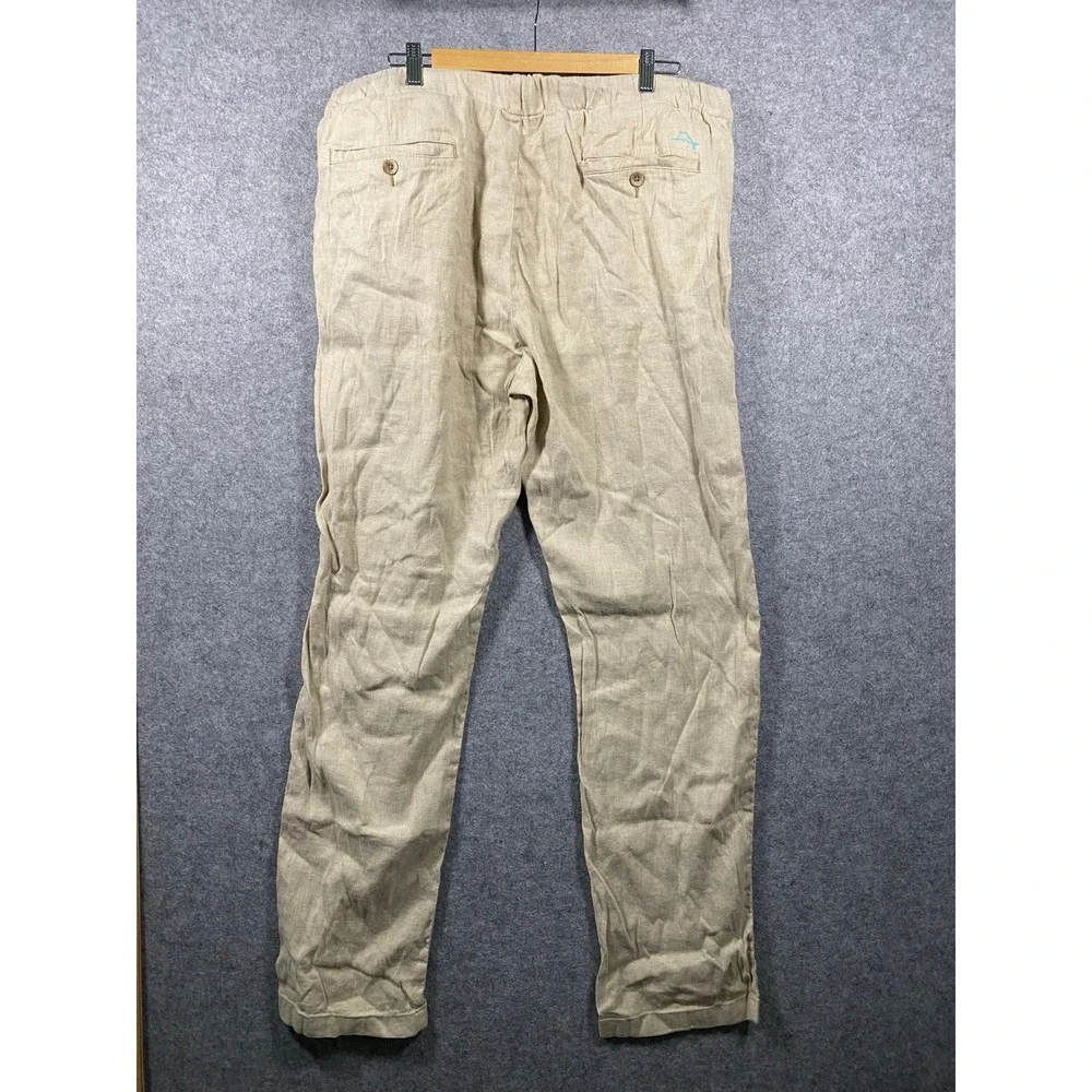 Tommy Bahama Mens XXL Tan Linen‎ Blend Elastic Waist Straight Leg Pants Khaki